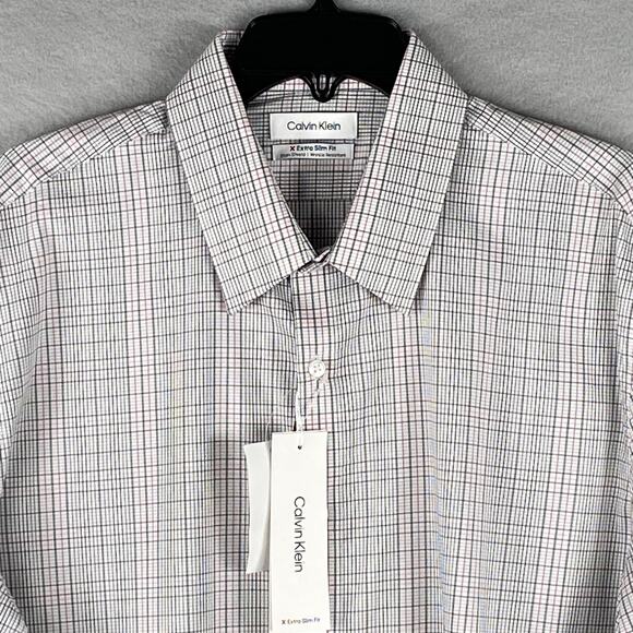 Calvin Klein Men's XL Stain Shield Extra Slim Fit Long Sleeve Shirt Plaid NEW - Picture 3 of 14